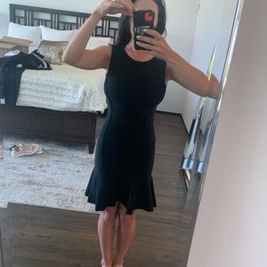 Black BCBG fitted dress with flounce trim XS